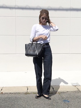 「UNIQLO（ユニクロ）のハイライズワイドストレートジーンズ（デニムパンツ）」を使った、manaoiwaさん（レディース・175cm）の春コーディネート