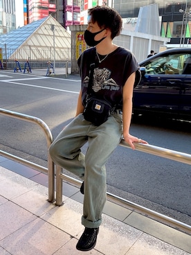 「SILVER TAB（シルバータブ）のアイテム（カーゴパンツ）」を使った、咎さん（メンズ・175cm）の夏コーディネート