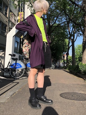 「半袖」｜「アイテム（バックパック/リュック）」を使った、kill__me___babyさん（メンズ・175cm）の春コーディネート