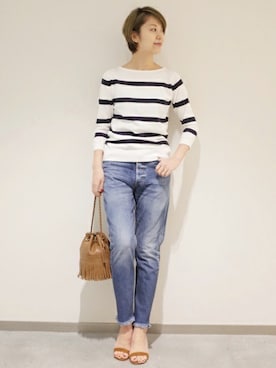 「JOHN SMEDLEY（ジョンスメドレー）のアイテム」を使った、AYAさん（レディース・163cm）の春コーディネート