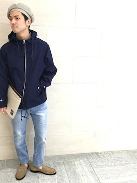 「RED CARD TOKYO（レッドカード）のRED CARD: SHIPS別注 ジャストレングス仕様 スリムテーパードデニム "RHYTHM"■（デニムパンツ）」を使った、三原さん（メンズ・164cm）の春コーディネート