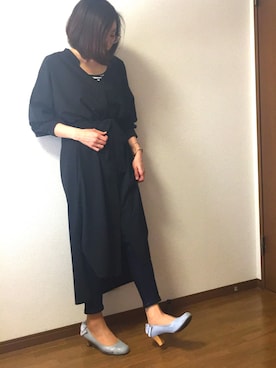 「JEANASIS（ジーナシス）の【WEB限定アイテム】ムジガラスキッパーワンピース/737610 （シャツワンピース、ブラック系）」を使った、みっくすさん（レディース）の春コーディネート
