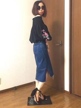 「one way（ワンウェイ）のアイテム（シャツ/ブラウス、ブラック系）」を使った、みっくすさん（レディース）の夏コーディネート