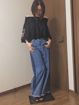 「黒×デニム」｜「アイテム（その他）」を使った、みっくすさん（レディース・162cm）の夏コーディネート