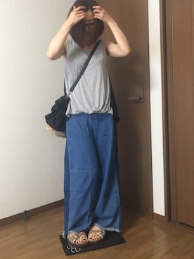 「AVAN LILY（アヴァンリリィ）のPP 異素材コンビバルーンTOPS（Tシャツ/カットソー、グレー系）」を使った、みっくすさん（レディース）の夏コーディネート