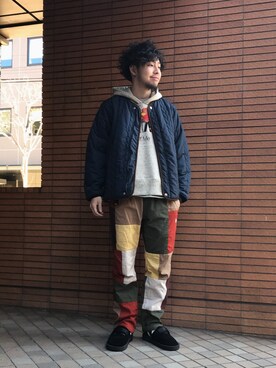 「ALDIES（アールディーズ）のアイテム（ノーカラージャケット）」を使った、はらださん（メンズ・172cm）の冬コーディネート