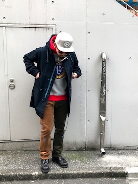 「スキニー」｜「アイテム（モッズコート）」を使った、はらださん（メンズ・172cm）の冬コーディネート