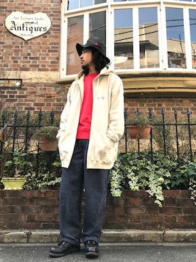 「アイテム（ハット、ブラウン系）」を使った、はらださん（メンズ・172cm）の冬コーディネート
