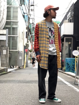 「シャツカーディガン」｜「アイテム（帽子）」を使った、はらださん（メンズ・172cm）の秋コーディネート