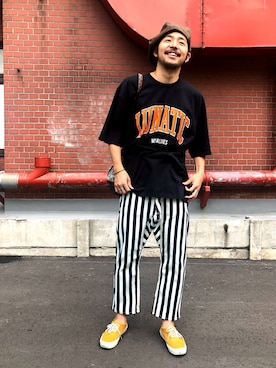 「ヒッコリー」｜「アイテム（ハンチング/ベレー帽）」を使った、はらださん（メンズ・172cm）の夏コーディネート