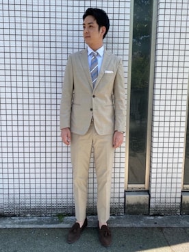 「WORK TRIP OUTFITS GREEN LABEL RELAXING（ワークトリップアウトフィッツグリーンレーベル リラクシング）の【WORK TRIP OUTFITS】★WTO PE ウォッシャブル ストライプ11（ネクタイ、ブラウン系）」を使った、makino10603さんの春コーディネート
