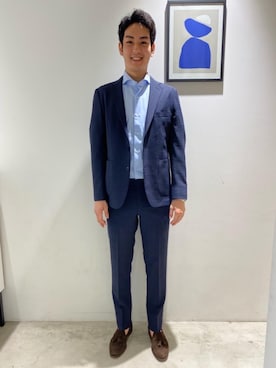 「WORK TRIP OUTFITS GREEN LABEL RELAXING（ワークトリップアウトフィッツグリーンレーベル リラクシング）の【WORK TRIP OUTFITS】WTO トリコット カッタウェイ 半袖＜スリムフィット＞《吸水速乾》（シャツ/ブラウス、ブルー系）」を使った、makino10603さんの夏コーディネート