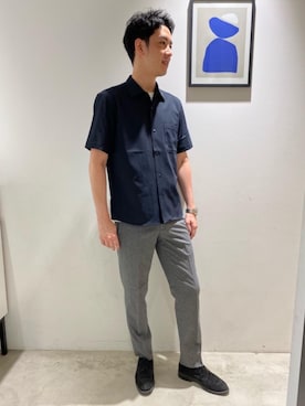 「WORK TRIP OUTFITS GREEN LABEL RELAXING（ワークトリップアウトフィッツグリーンレーベル リラクシング）の【WORK TRIP OUTFITS】WTO A/S クリーン クルーネック ショートスリーブ《汗染み防止・抗菌》（Tシャツ/カットソー、ホワイト系）」を使った、makino10603さんの夏コーディネート