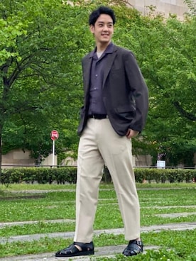 「green label relaxing（グリーンレーベルリラクシング）のレザー メッシュ 30 ベルト（ベルト）」を使った、makino10603さん（メンズ・179cm）の夏コーディネート