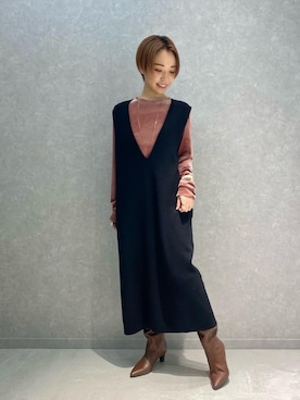 「ユナイテッドアローズ」｜「アイテム（ブーツ）」を使った、伊藤　オデット エ オディール スタッフさん（レディース・152cm）の冬コーディネート