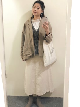 「Taiwan」｜「アイテム（ノーカラージャケット）」を使った、Fさん（レディース・158cm）の冬コーディネート