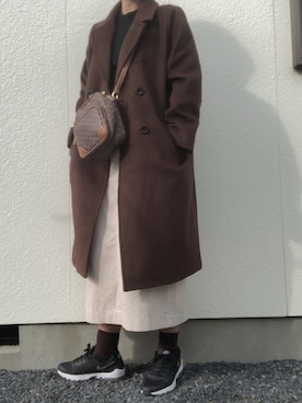 「ローリーズファーム(LOWRYS FARM)」｜「アイテム（チェスターコート）」を使った、SALTさん（レディース・165cm）の冬コーディネート