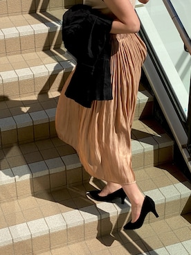 「GU（ジーユー）のアイテム（スカート、オレンジ系）」を使った、ミントさん（レディース・160cm）の春コーディネート