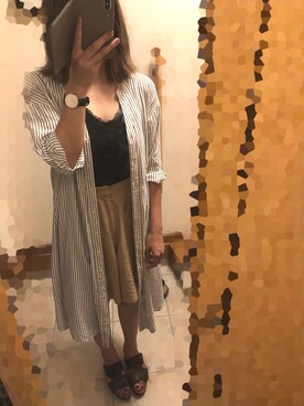 「CAPRICIEUX LE'MAGE（カプリシューレマージュ）のリネンハーフパンツ（その他パンツ、ベージュ系）」を使った、m  さん（レディース・162cm）の秋コーディネート