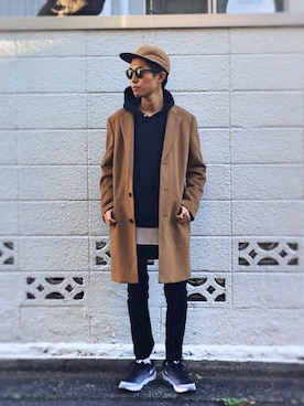 「UNIQLO（ユニクロ）のアイテム（チェスターコート）」を使った、macky☺︎さん（メンズ・172cm）の冬コーディネート