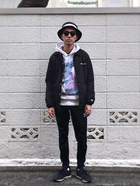 「Champion（チャンピオン）のアイテム（ブルゾン）」を使った、macky☺︎さん（メンズ・172cm）の冬コーディネート