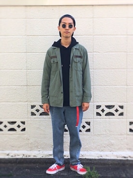 「H&M（エイチ・アンド・エム）のアイテム（デニムパンツ）」を使った、macky☺︎さん（メンズ・172cm）の春コーディネート
