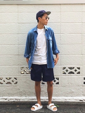 「ビルケン風サンダル」｜macky☺︎さん（メンズ・172cm）の夏コーディネート