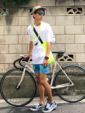 「Saturdays NYC（サタデーズ ニューヨークシティ ）のアイテム（キャップ）」を使った、macky☺︎さん（メンズ・172cm）の夏コーディネート