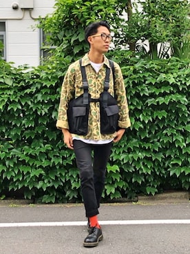 「迷彩」｜「アイテム（パンツ）」を使った、macky☺︎さん（メンズ・173cm）の夏コーディネート