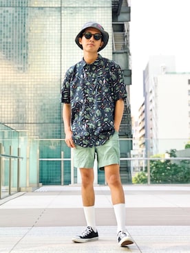 「niko and...（ニコアンド）のアイテム（帽子）」を使った、macky☺︎さん（メンズ・172cm）の夏コーディネート