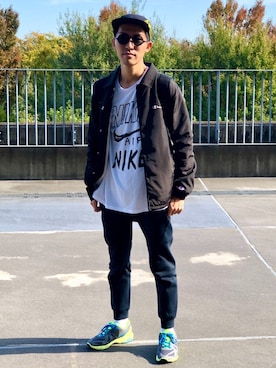 「Champion（チャンピオン）のアイテム（ブルゾン）」を使った、macky☺︎さん（メンズ・172cm）の秋コーディネート