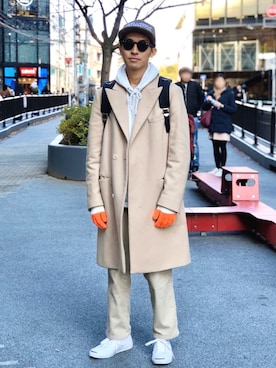 「MR.GENTLEMAN（ミスタージェントルマン）のアイテム（帽子）」を使った、macky☺︎さん（メンズ・172cm）の冬コーディネート