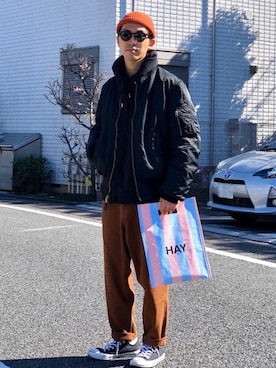 「Alpha Industries（アルファインダストリーズ）のアイテム」を使った、macky☺︎さん（メンズ・172cm）の冬コーディネート