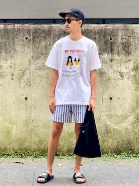 「H&M（エイチ・アンド・エム）のアイテム（パンツ）」を使った、macky☺︎さん（メンズ・172cm）の夏コーディネート