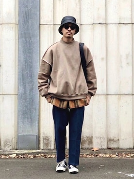 「neos（ネオス）のアイテム（トップス）」を使った、macky☺︎さん（メンズ・172cm）の秋コーディネート
