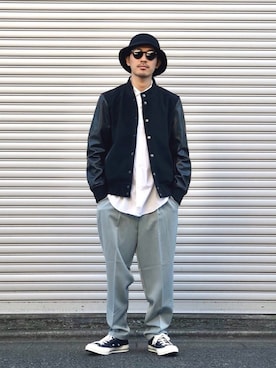「RATTLE TRAP（ラトルトラップ）のアイテム（スタジャン）」を使った、macky☺︎さん（メンズ・172cm）の秋コーディネート
