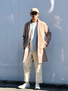 「RAGEBLUE（レイジブルー）のアイテム（チェスターコート）」を使った、macky☺︎さん（メンズ・172cm）の秋コーディネート