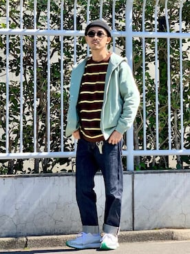 「アイテム（パーカー、グリーン系）」を使った、macky☺︎さん（メンズ・172cm）の春コーディネート