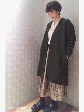 「ワッフルニット」｜「アイテム（ジャケット/アウター）」を使った、shiori amagaiさん（レディース・161cm）の秋コーディネート