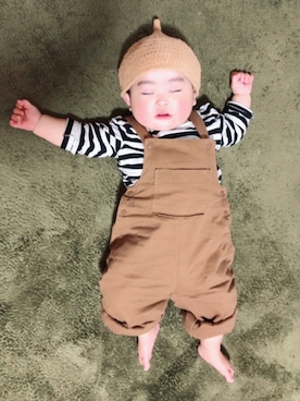 「アイテム（オールインワン・サロペット）」を使った、こっちゃんさん（キッズ・90cm）の秋コーディネート