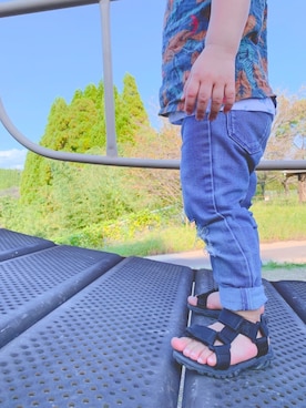 「アイテム（サンダル）」を使った、こっちゃんさん（キッズ・90cm）の秋コーディネート