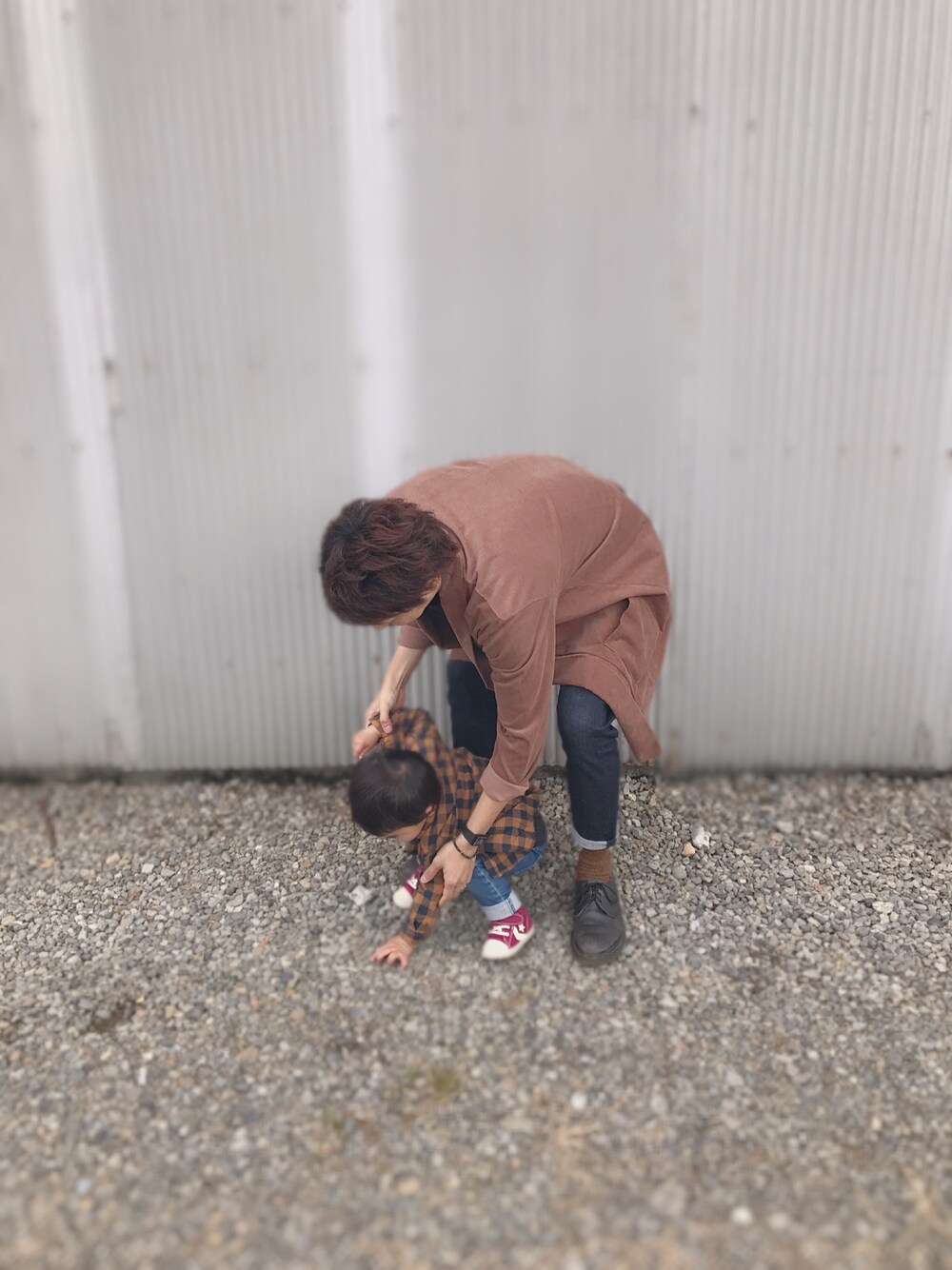 「キッズコーデ、男の子、男の子コーデ、リンクコーデ、パパコーデ、パパとお揃い、パパと息子、ブラウン」｜「ZARAのアイテム（ジャケット/アウター、ブラウン系）」を使った、こっちゃんさん（キッズ・90cm）の秋コーディネートの1枚目の写真