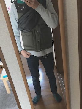 「アイテム（ダウンベスト、その他）」を使った、そそそさん（メンズ・181cm）の春コーディネート