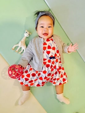 「Moujonjon（ムージョンジョン）のアイテム（ワンピース）」を使った、かほどんさん（キッズ・70cm）の春コーディネート