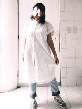 「oversize」｜「アイテム（チュニック）」を使った、Monkikiさん（レディース・153cm）の春コーディネート