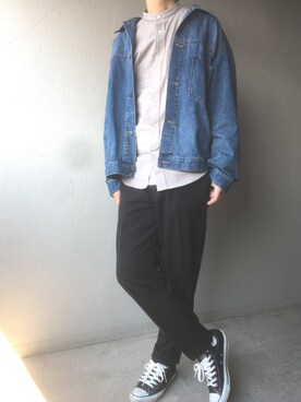 「EMMA  CLOTHES」｜「アイテム（デニムジャケット）」を使った、おでんでんさん（メンズ・180cm）の春コーディネート