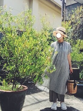 「mature ha.（マチュア）の【mature ha.(マチュアーハ)】Boxed Hat 11cm Brim（ハット）」を使った、Sachiさん（レディース・152cm）の夏コーディネート