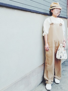 「むぎわら帽子」｜「アイテム（チュニック）」を使った、Sachiさん（レディース・152cm）の春コーディネート