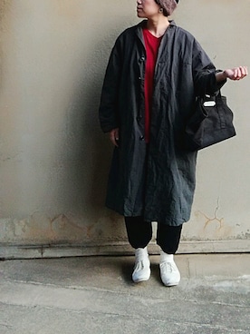 「オーバーサイズコート」｜「アイテム（帽子）」を使った、Sachiさん（レディース・152cm）の冬コーディネート