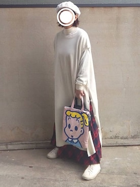 「R&D.M.Co OLDMAN’S TAILOR（オールドマンズテイラー）のアイテム（帽子）」を使った、Sachiさん（レディース・152cm）の冬コーディネート
